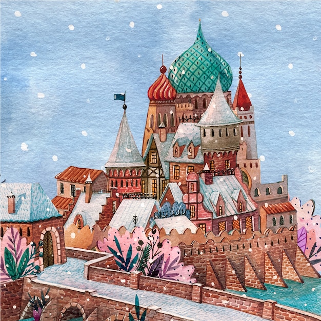 Beautiful fairy tale castle in winter time