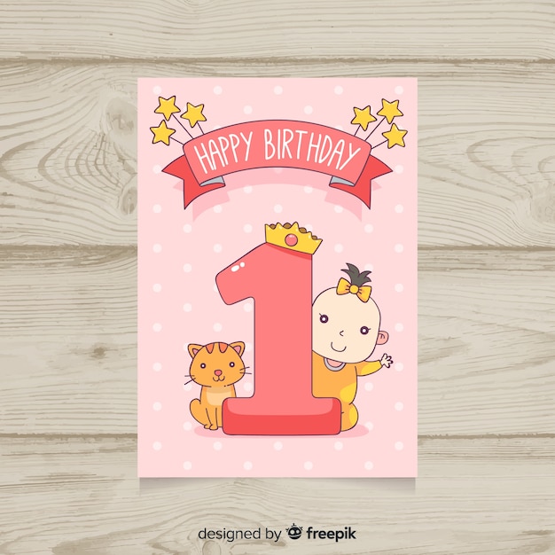 Beautiful first birthday card template