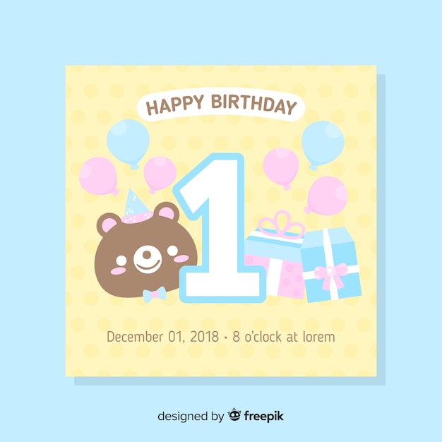 Beautiful first birthday card template