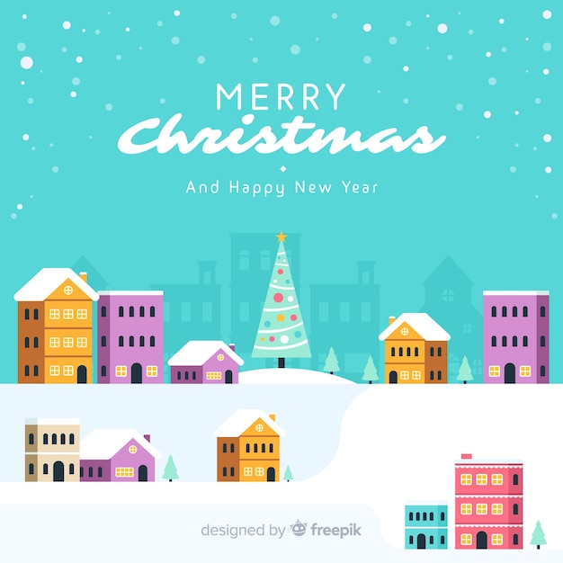 Free Vector beautiful flat christmas town background