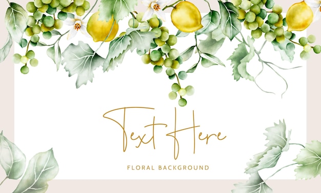 Free vector beautiful floral background template with fruit and flowers watercolor