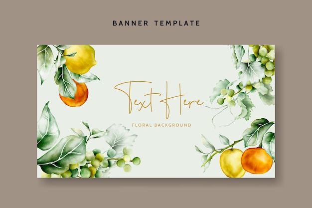 Free Vector beautiful floral background template with fruit and flowers watercolor