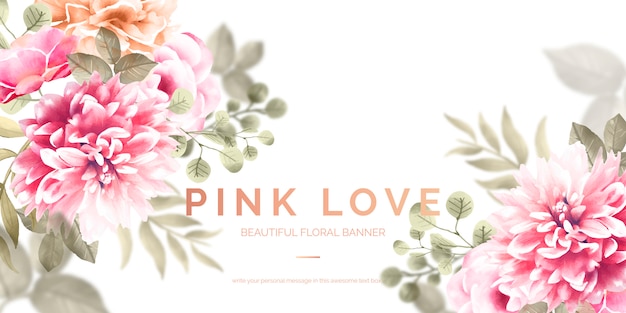 Beautiful Floral Banner with Pink Flowers