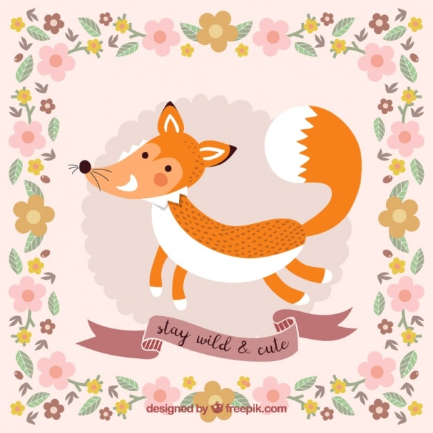 Free Vector beautiful floral card of nice foxy 