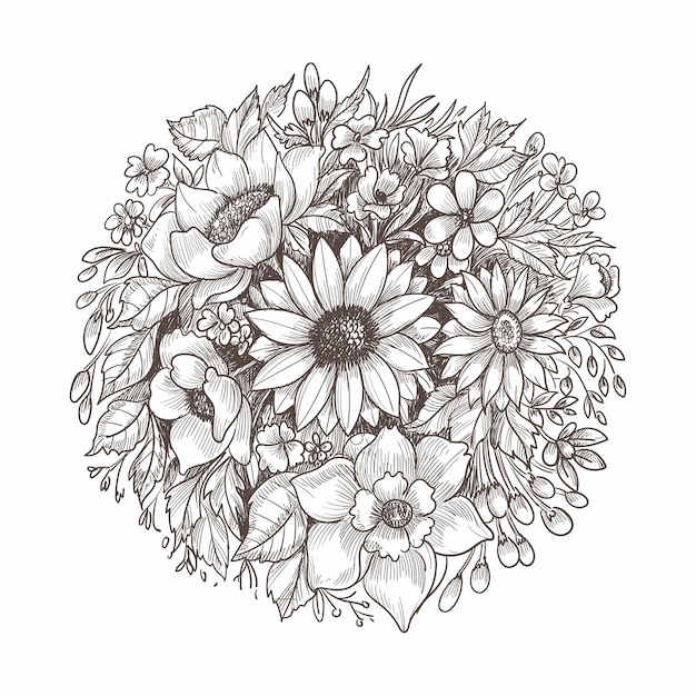 Free Vector beautiful floral composition decorative sketch  