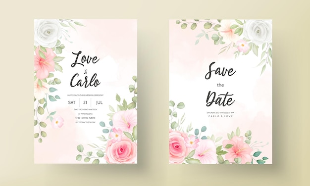 Beautiful floral design wedding invitation card