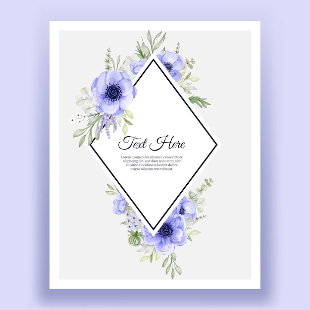 Beautiful floral frame with elegant purple anemone flower