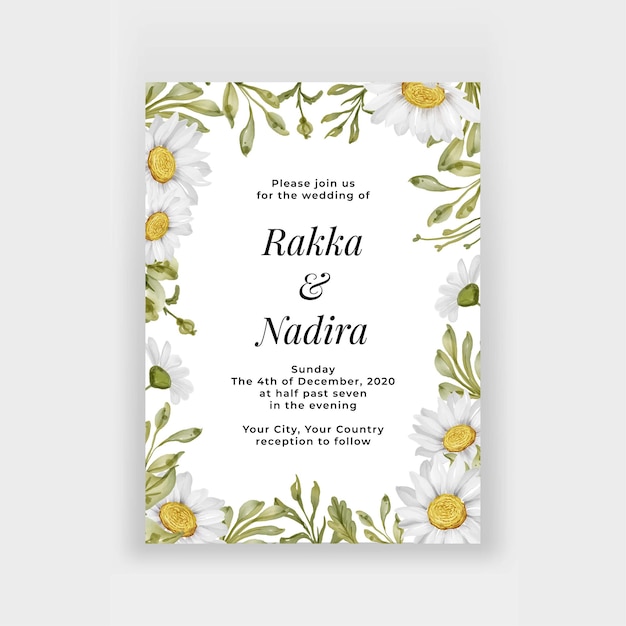 Free Vector beautiful floral frame with elegant white daisy flower wedding invitation