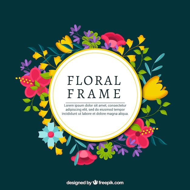 Beautiful floral frame with flat design