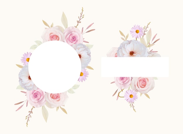 Beautiful floral frame with watercolor roses