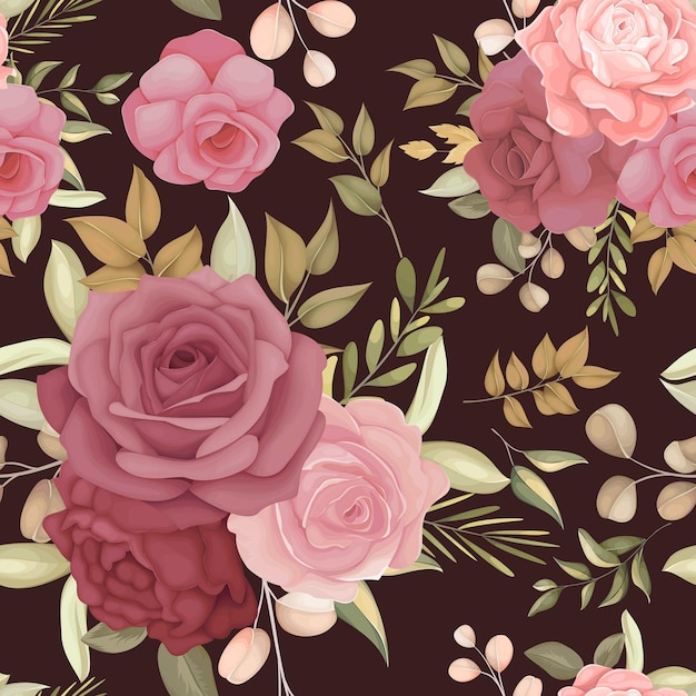 Beautiful floral and leaves seamless pattern design