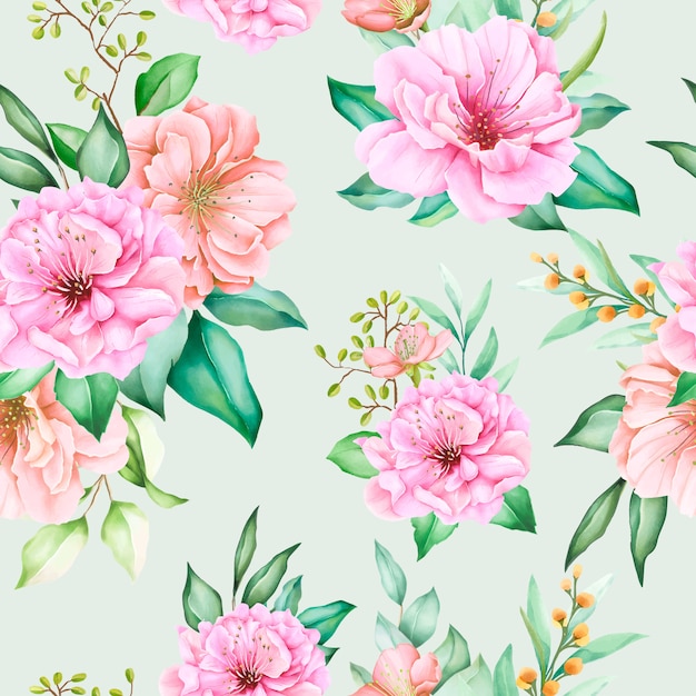 Beautiful floral and leaves seamless pattern