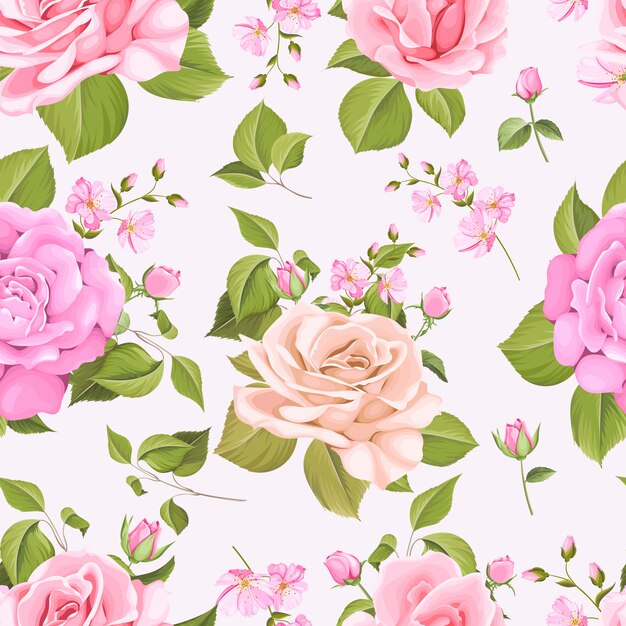 Beautiful floral and leaves seamless pattern