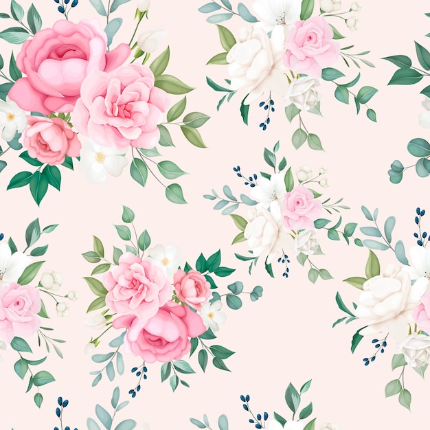 Beautiful floral and leaves seamless pattern 