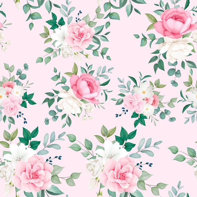 Beautiful floral and leaves seamless pattern 