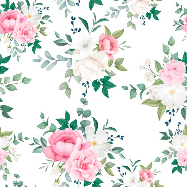 Beautiful floral and leaves seamless pattern 