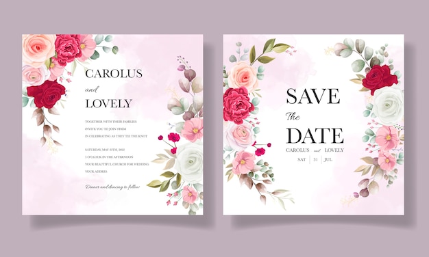 Beautiful floral and leaves wedding invitation card