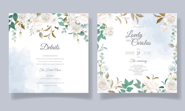 Beautiful floral and leaves wedding invitation card