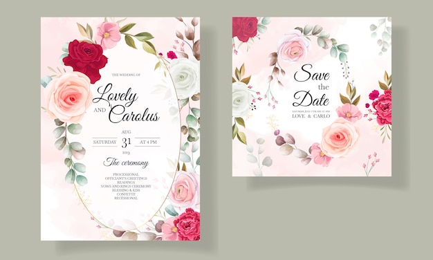 Beautiful floral and leaves wedding invitation card