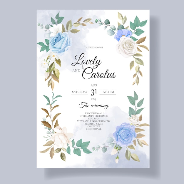 Beautiful floral and leaves wedding invitation card