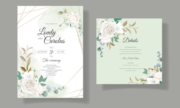 Beautiful floral and leaves wedding invitation card