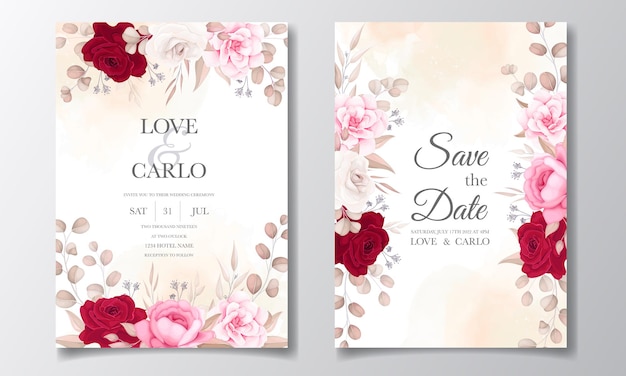 Beautiful floral and leaves wedding invitation card