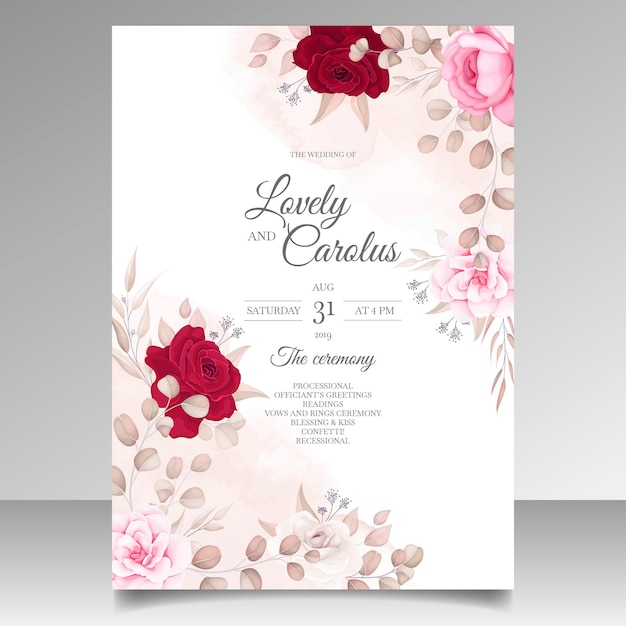 Beautiful floral and leaves wedding invitation card