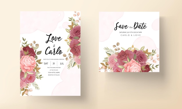 Beautiful floral and leaves wedding invitation card