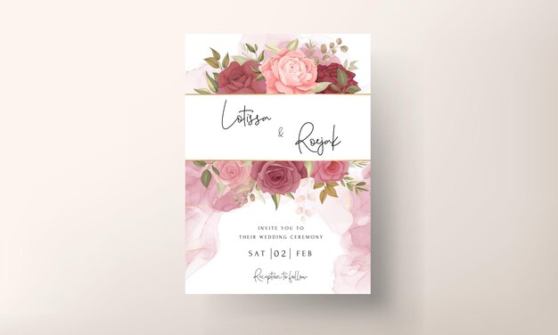 Beautiful floral and leaves wedding invitation card