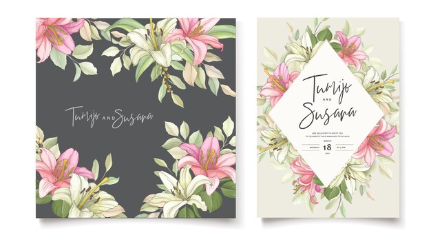 beautiful floral lily flowers invitation card