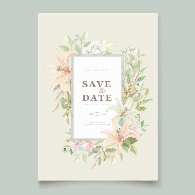 Beautiful floral lily flowers invitation card