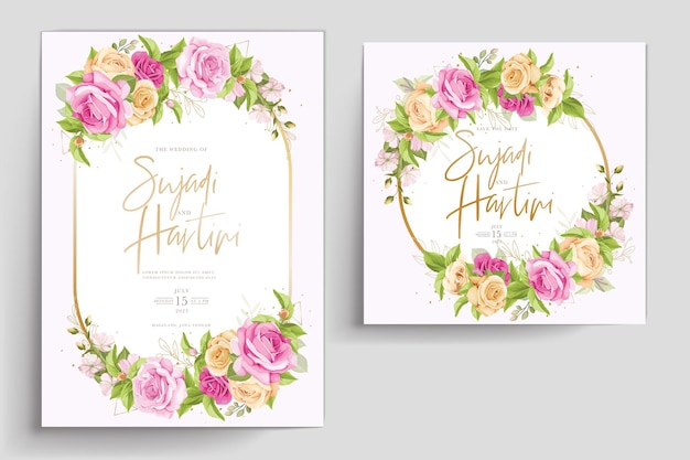 Free Vector beautiful floral roses wedding invitation card set