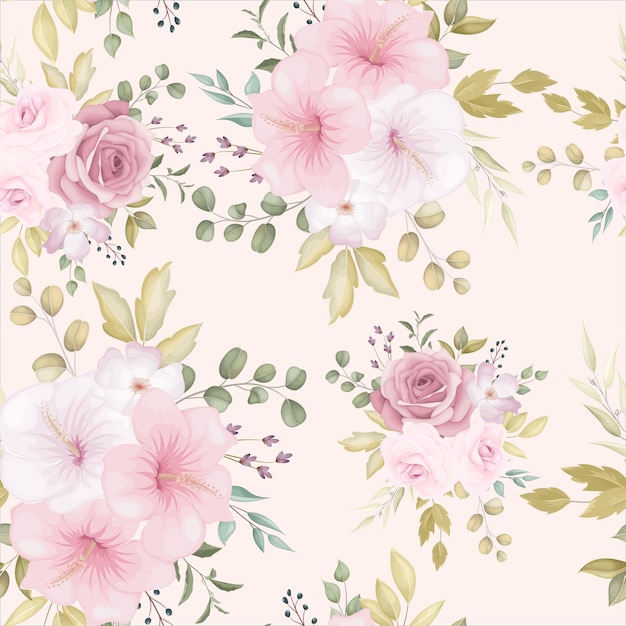 Beautiful floral seamless pattern with dusty pink flower