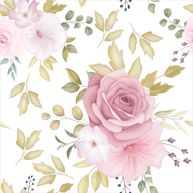 Beautiful floral seamless pattern with dusty pink flower