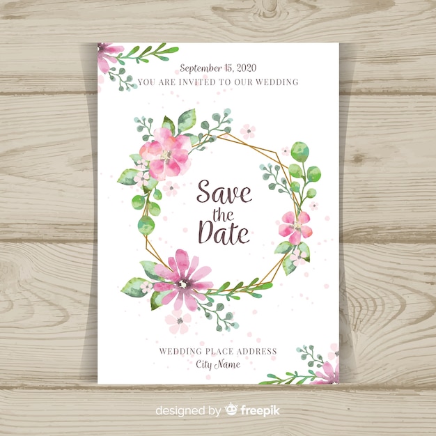 Beautiful floral wedding invitation template with golden elements