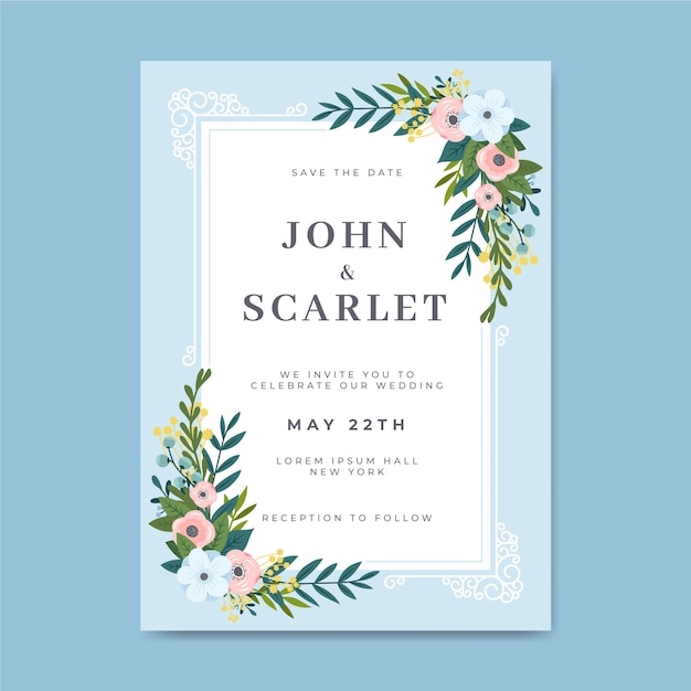 Beautiful floral wedding invitation template