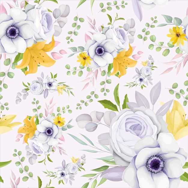 Free Vector beautiful floral wreath seamless pattern