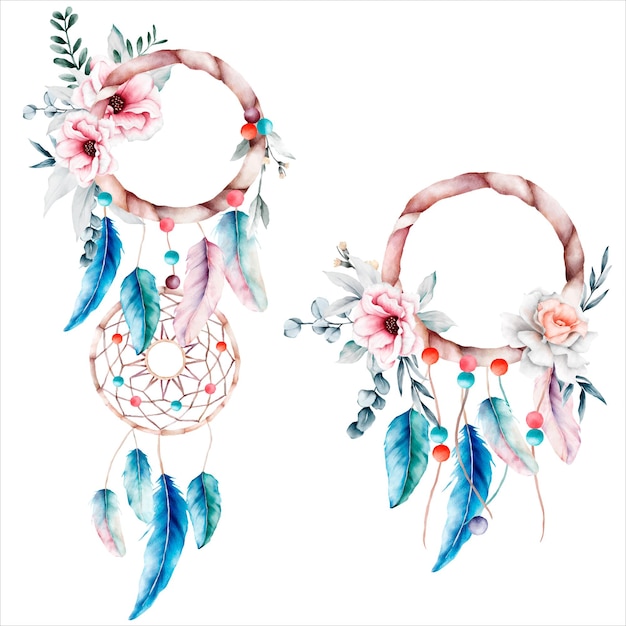 beautiful flower and dreamcatcher bouquet illustration