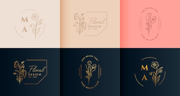 Free vector beautiful flower floral logotype collection in minimal style