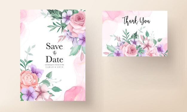 beautiful flower hand drawing wedding invitation template