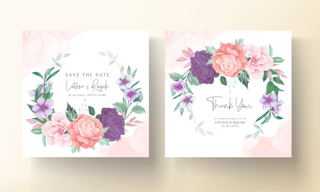 beautiful flower hand drawing wedding invitation template