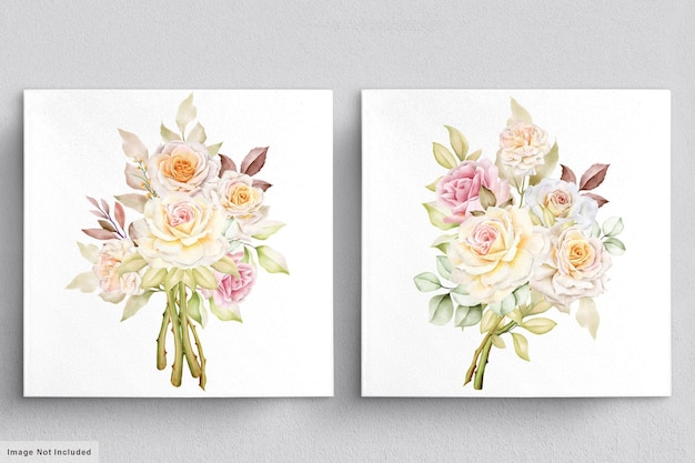 Beautiful flowers bouquets watercolor set