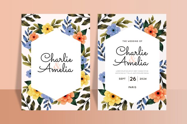 Beautiful flowers wedding invitations template