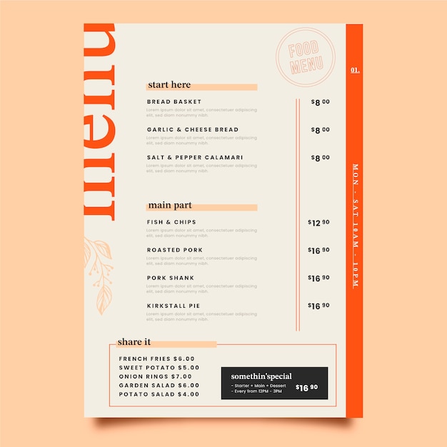 Beautiful food menu design template