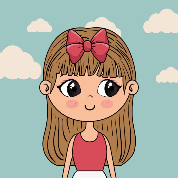 Free Vector beautiful girl with clouds kawaii character