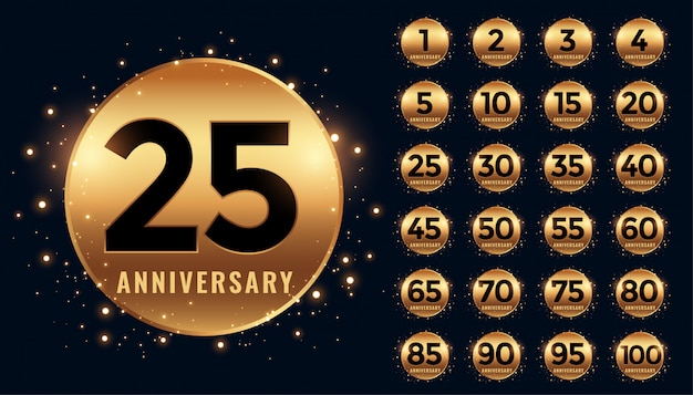 Free vector beautiful golden anniversary badge big collection