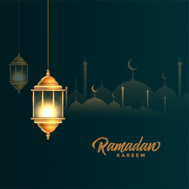 Beautiful golden arabic lantern ramadan kareem background