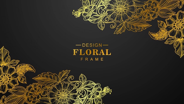 Free Vector beautiful golden floral frame with black background