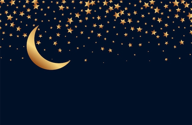 Free Vector beautiful golden moon and starry background with text space