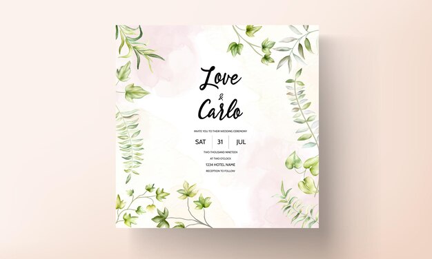 beautiful greenery watercolor leaves invitation card template